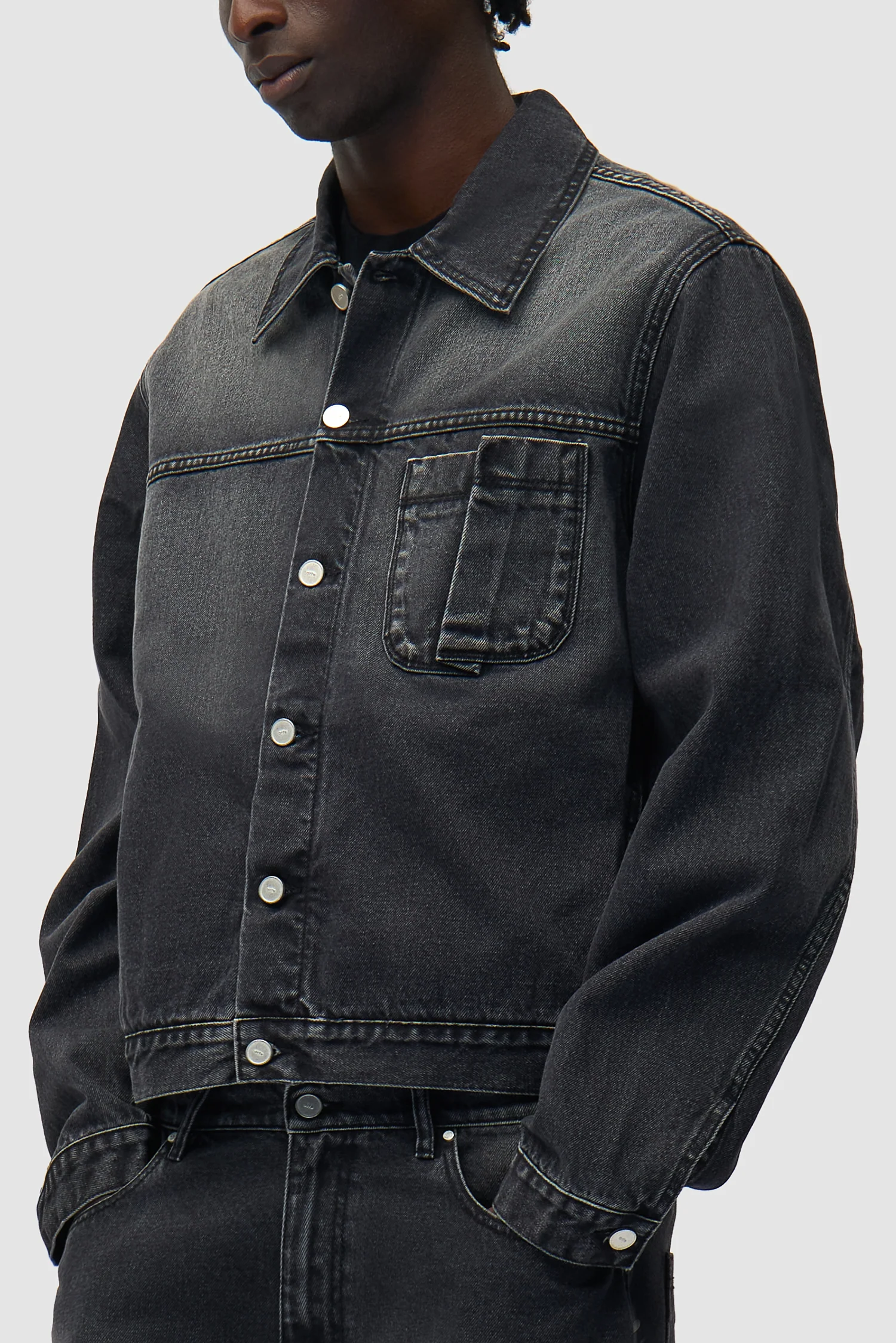 Fold Pocket Denim Jacket - Fade Black - Image 7