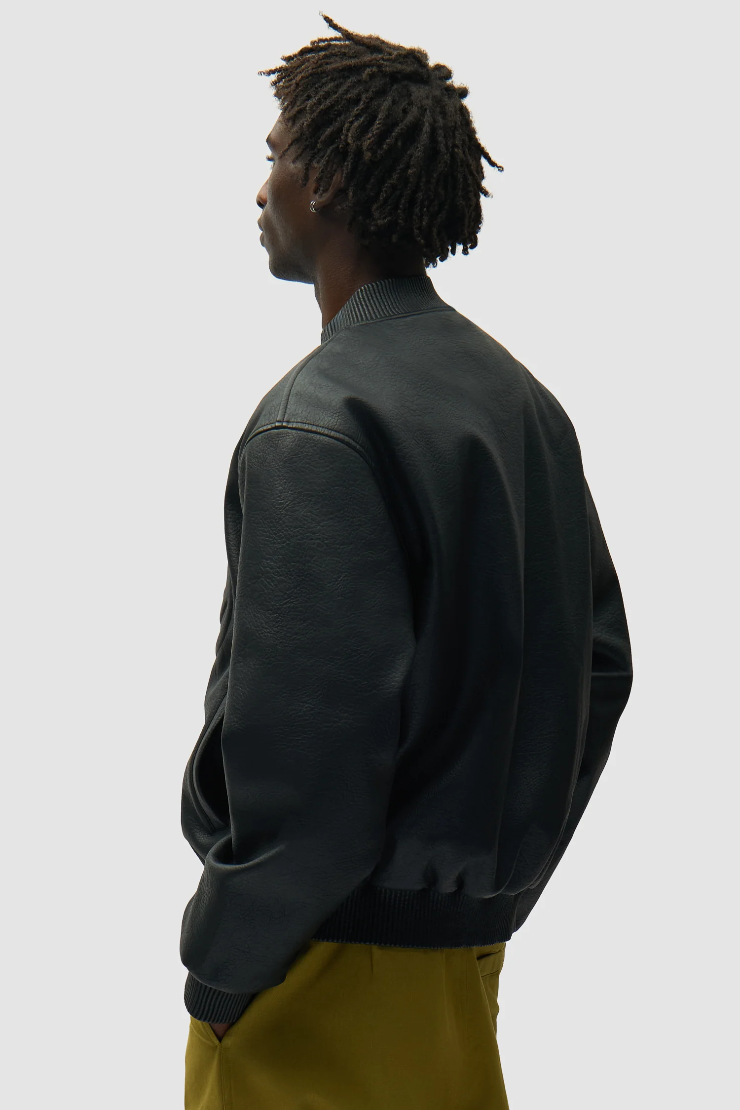 Half Logo Leather Jacket - Black - Image 3