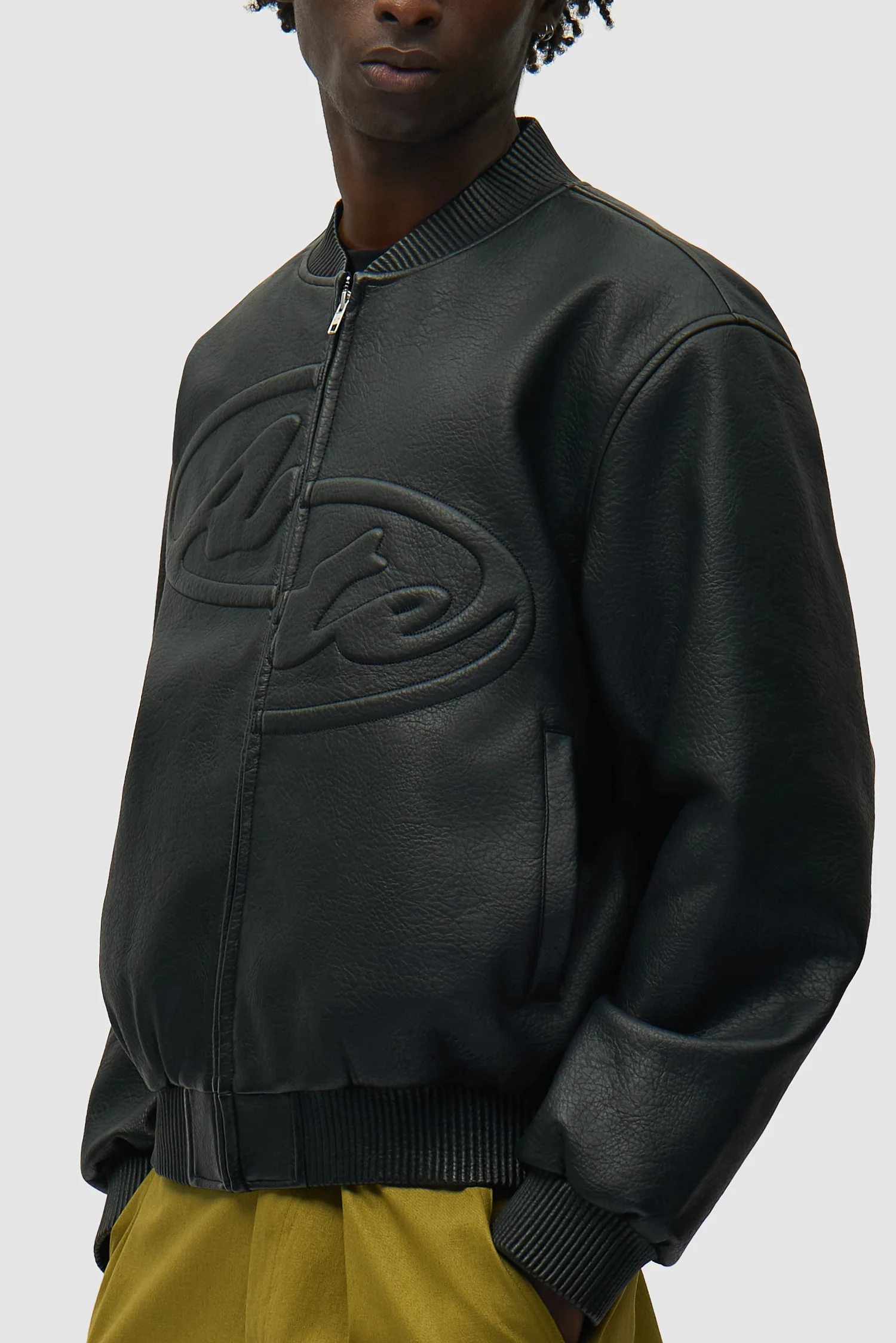 Half Logo Leather Jacket - Black - Image 7