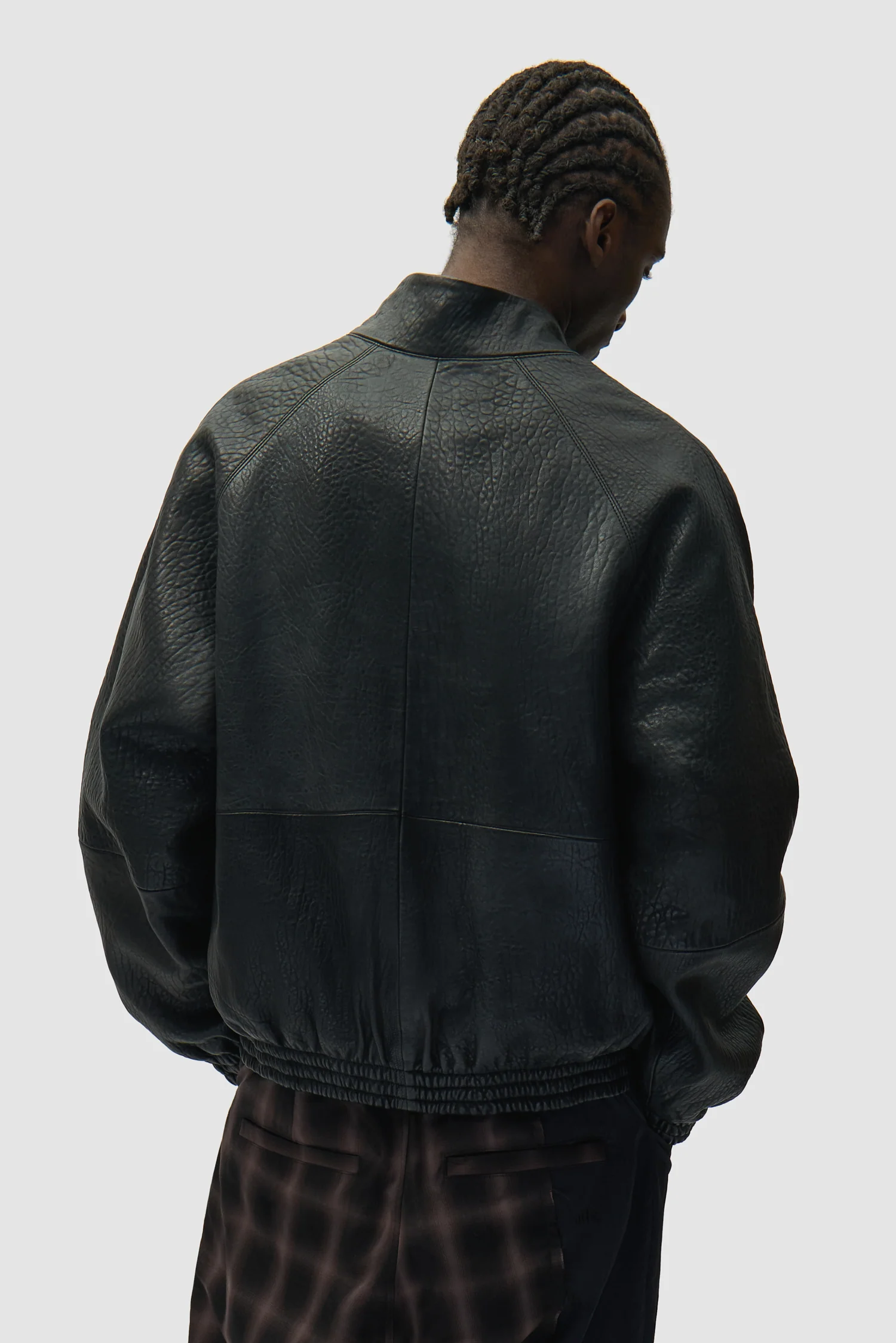 High Collar Leather Jacket - Black - Image 3