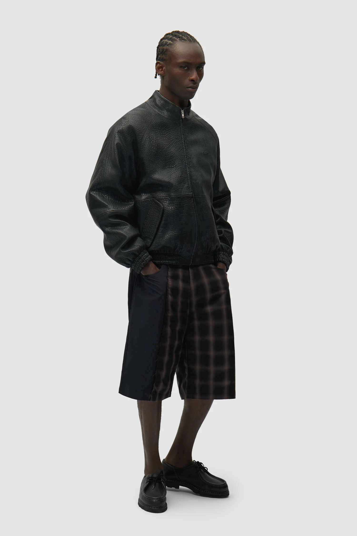 High Collar Leather Jacket - Black - Image 5