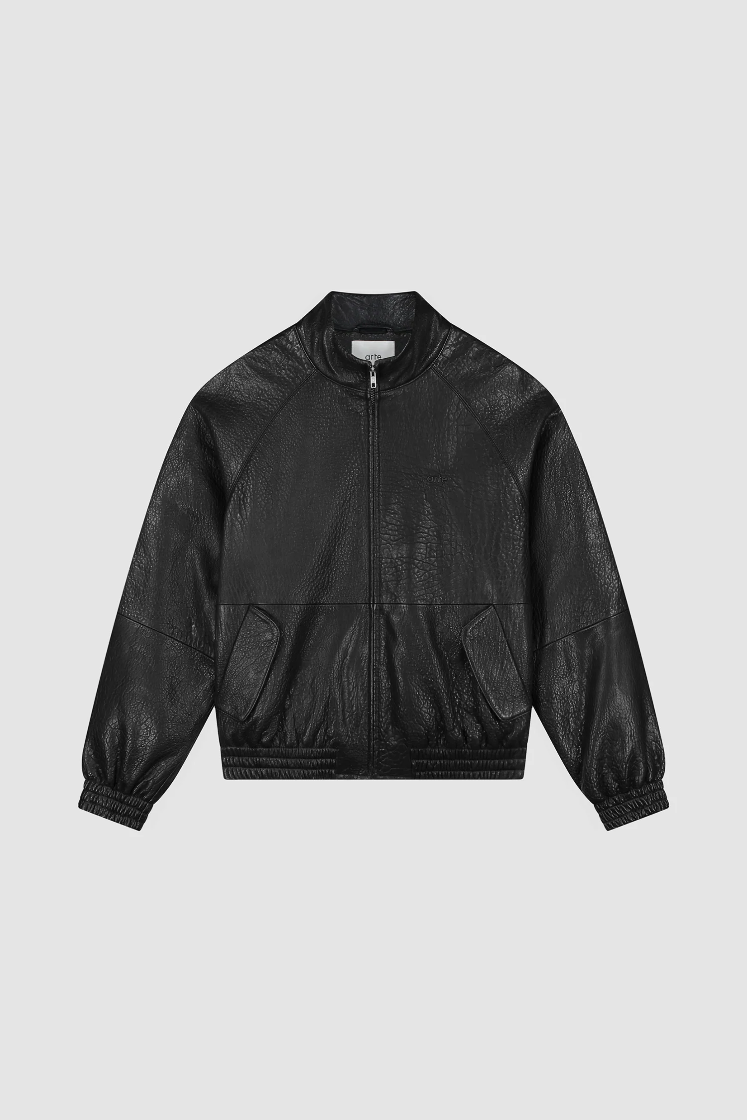 High Collar Leather Jacket - Black - Image 9