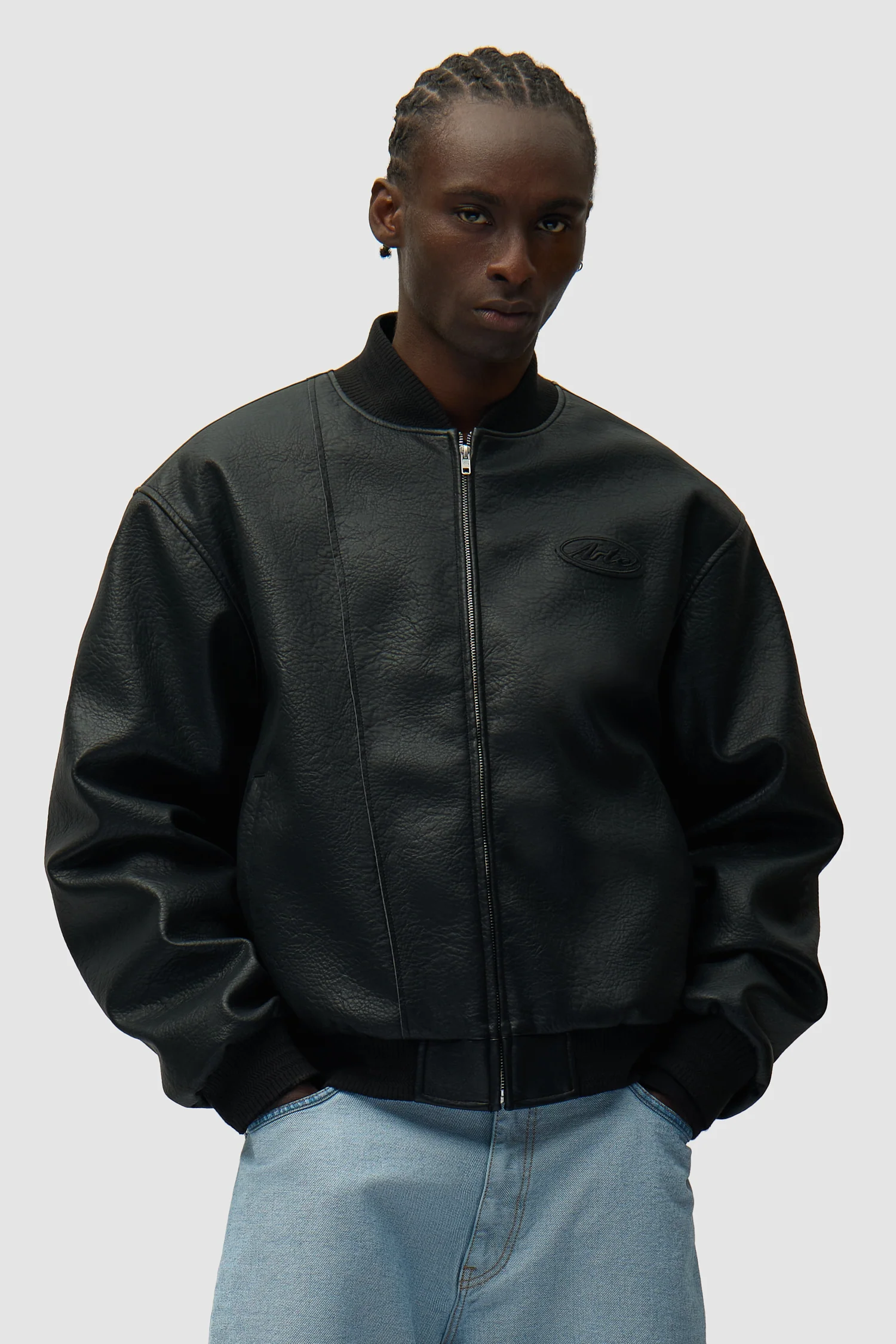 Leather Varsity Jacket - Black - Image 3