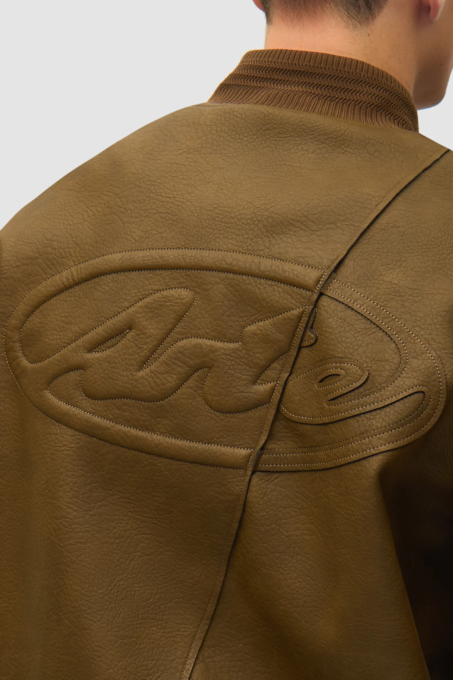 Leather Varsity Jacket - Brown - Image 10