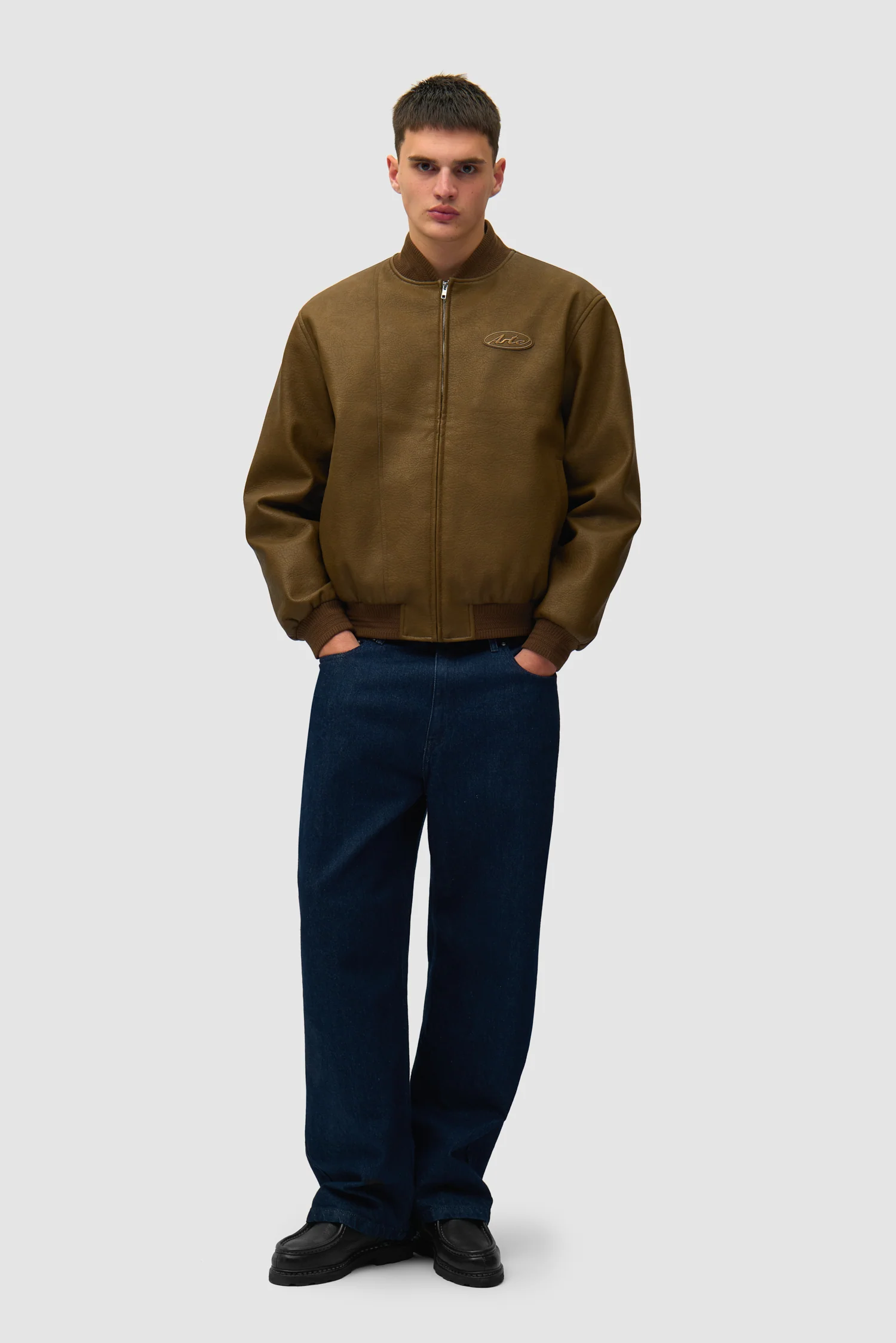 Leather Varsity Jacket - Brown - Image 4