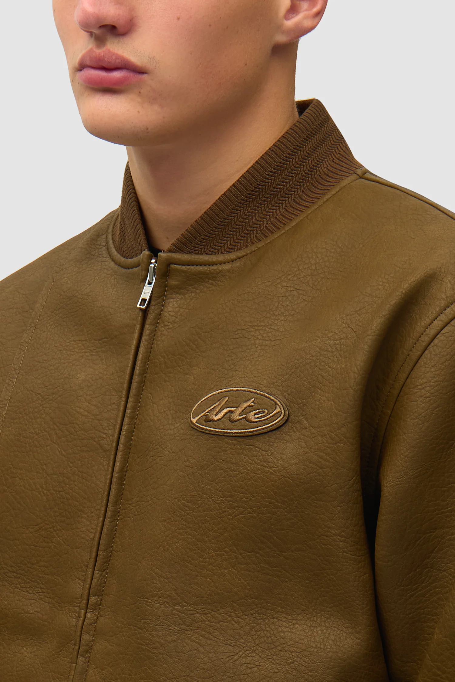 Leather Varsity Jacket - Brown - Image 9