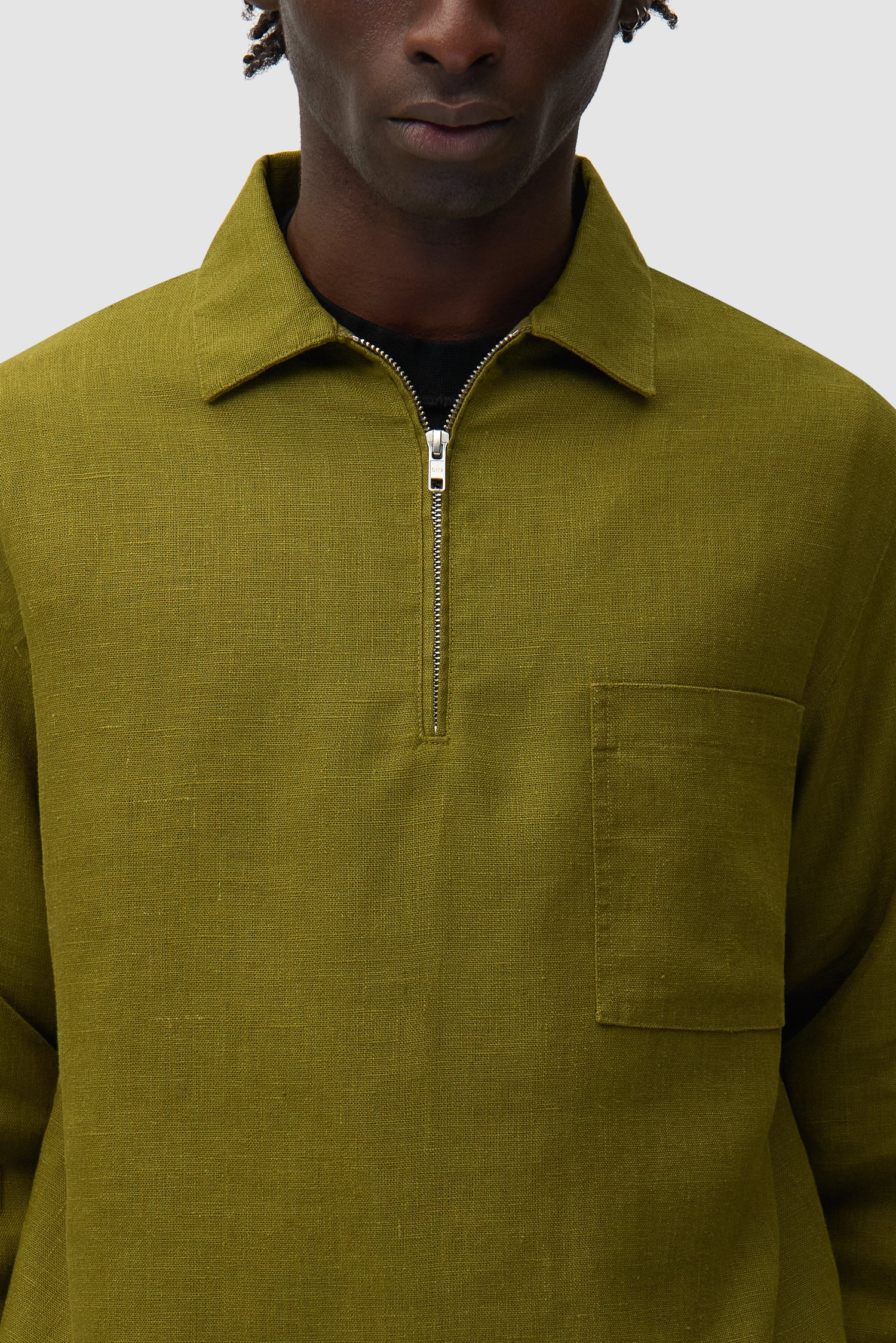 Linen Quarter Zip Pullover - Green - Image 8