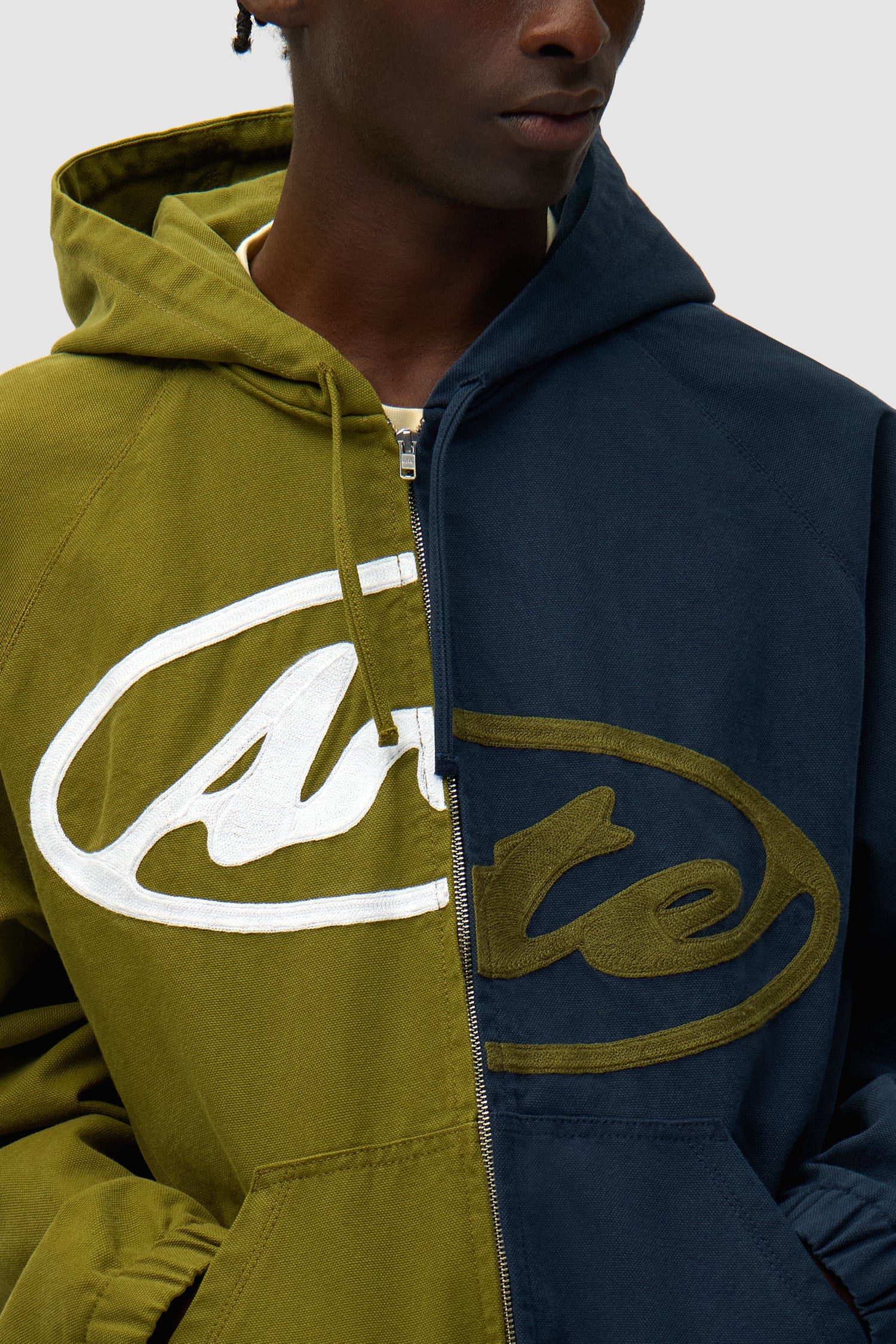 Split Logo canvas Hood Jacket - Navy/Green - Image 8