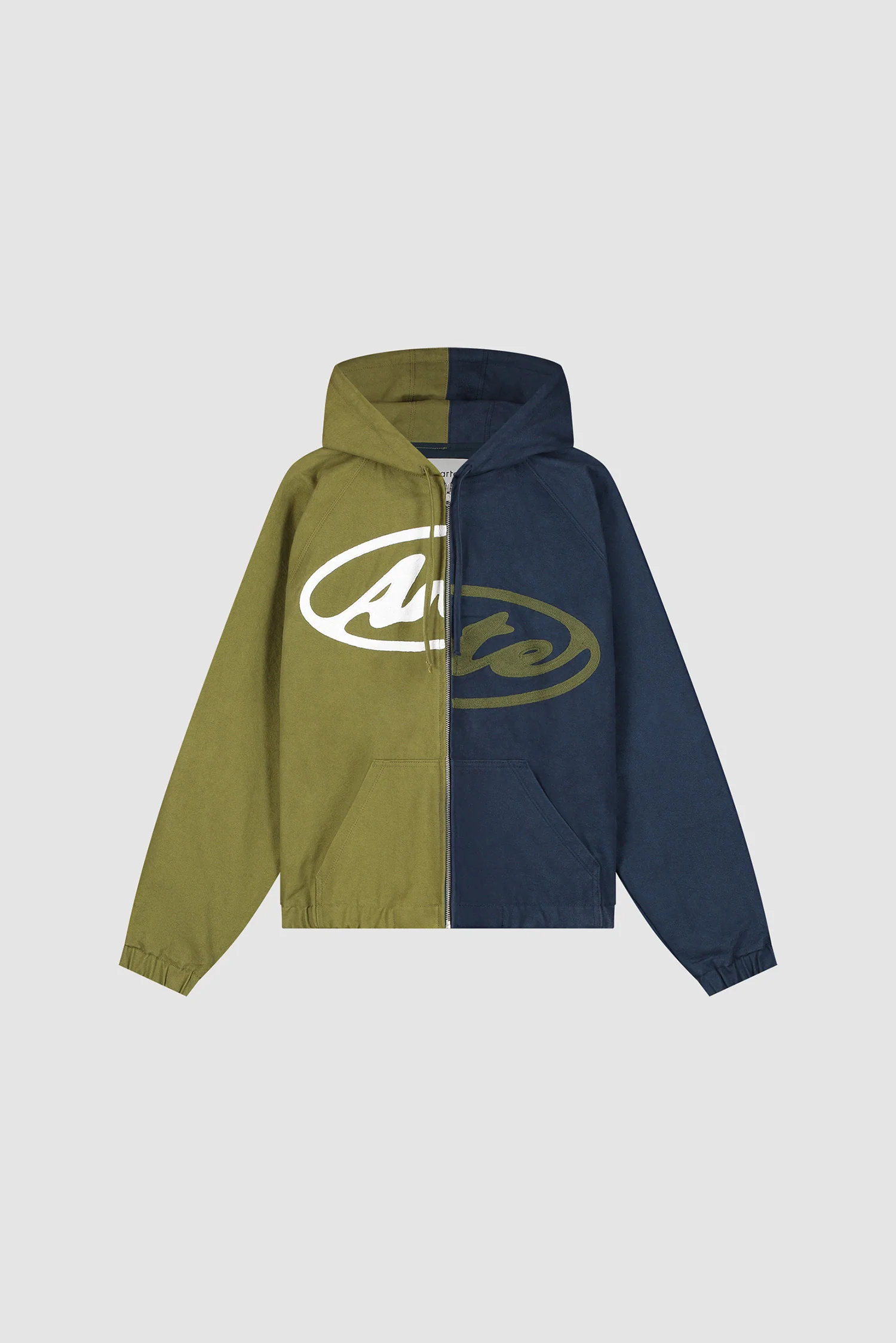Split Logo canvas Hood Jacket - Navy/Green - Image 9