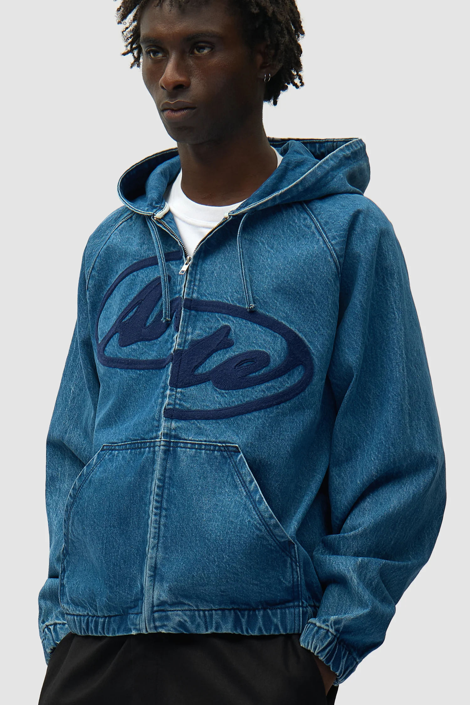 Split Logo denim Hood Jacket - Navy - Image 7