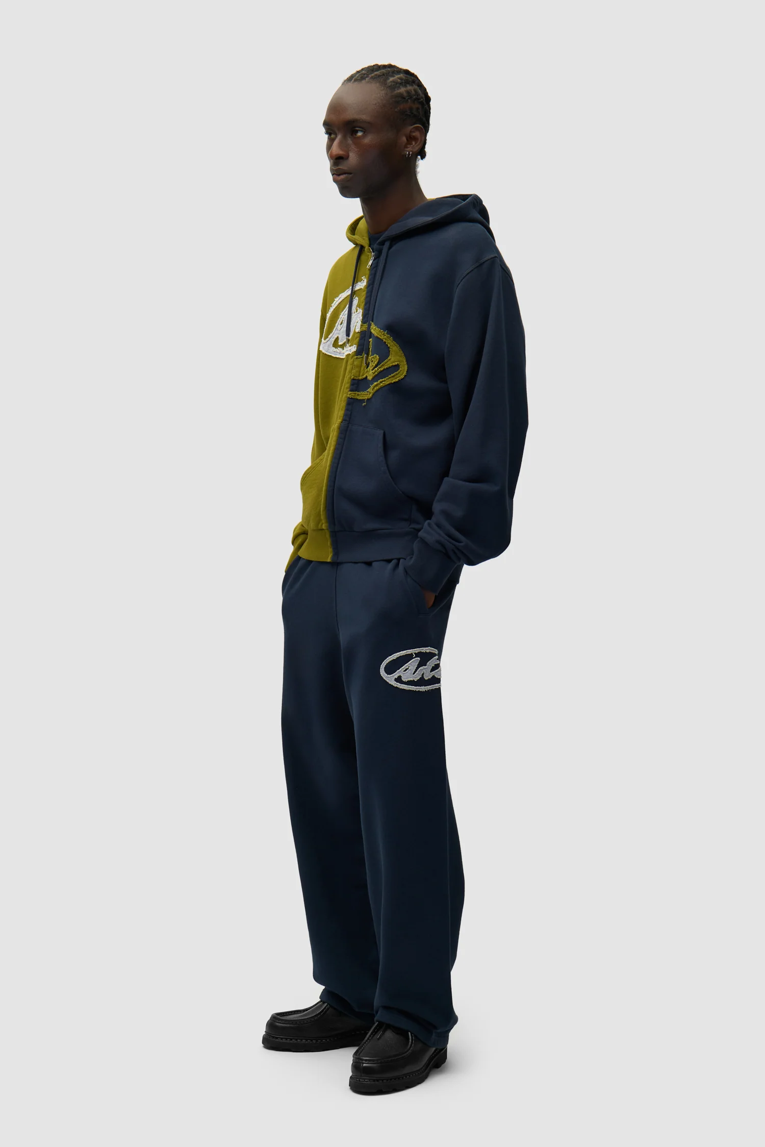 Split Patch Zip Hoodie - Green/Navy - Image 5