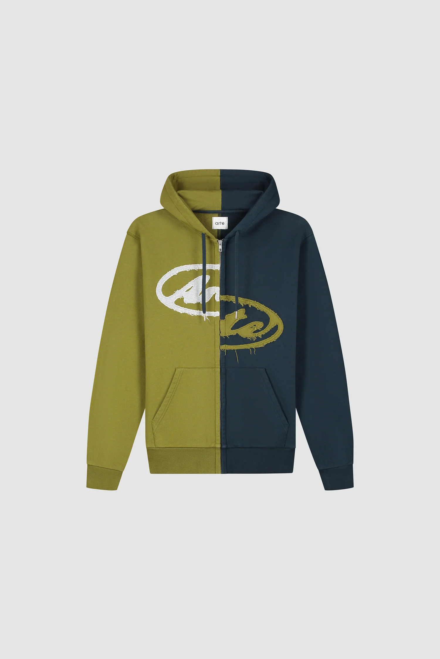 Split Patch Zip Hoodie - Green/Navy - Image 9