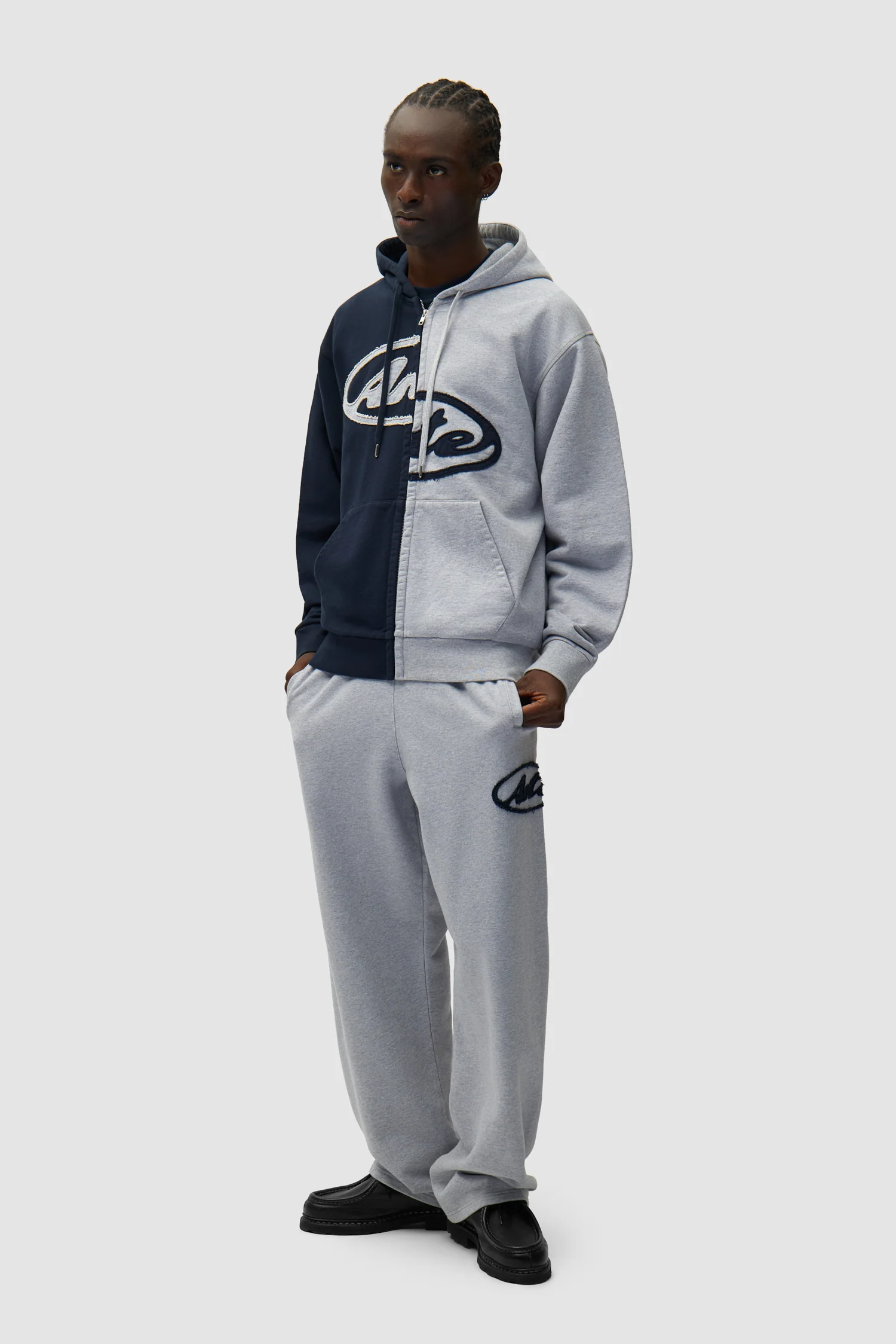 Split Patch Zip Hoodie - Grey/Navy - Image 5