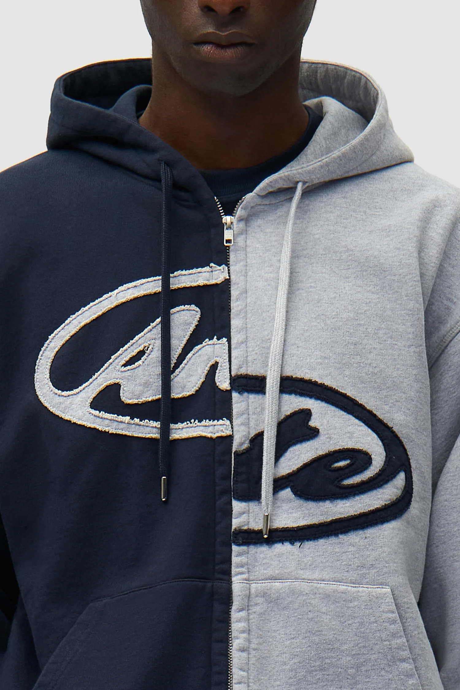 Split Patch Zip Hoodie - Grey/Navy - Image 8